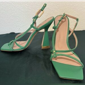 Ted Baker, EUR 37, US 6/6.5, Green Cayena Block Heel Square Toe Leather  Heels